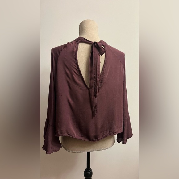 Burgundy Crop Blouse Flutter Sleeves OS - Picture 3 of 10